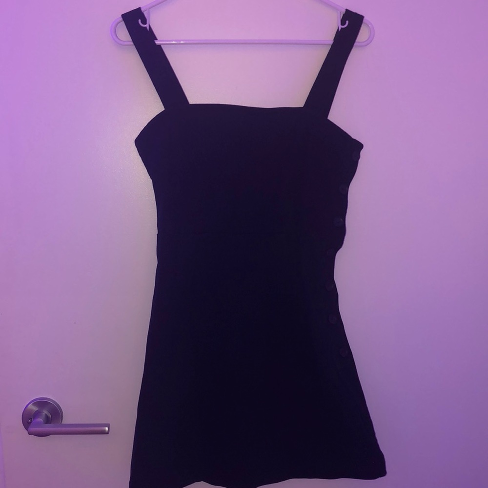 Black Suede Side Button Dress